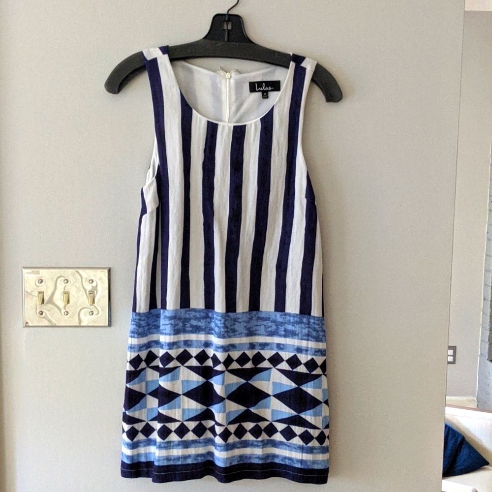 Blue and white striped dress